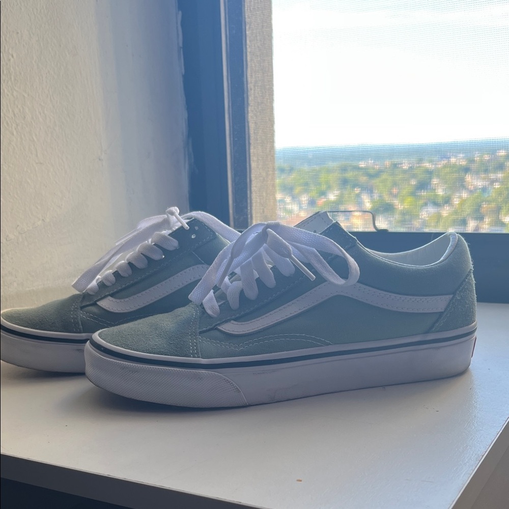 Vans Mint Green and White Low-Top Sneakers